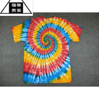 希杰狮王手工扎染T恤彩虹螺旋星空街头滑板潮牌男女夏宽松短袖tiedye