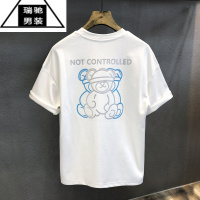 希杰狮王圈内品质感潮牌宝藏熊胶印短袖T恤男士夏季宽松日系半袖体恤