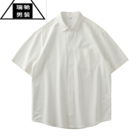 希杰狮王美式衬衫男短袖夏季新款纯色翻领口袋衬衣男潮牌