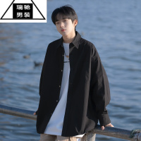 希杰狮王黑衬衫男生夏季薄款日系纯色长袖衬衣高级感短袖潮流痞帅外套春秋