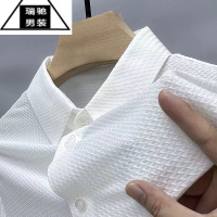 希杰狮王高端冰丝短袖衬衫男士垂感免烫衬衣夏装薄款潮牌寸衫冰感上衣