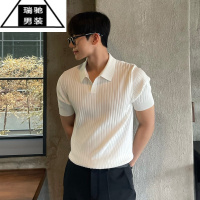 希杰狮王夏季条纹短袖POLO杉男韩版修身翻领纯色休闲薄款半袖潮流针织上衣