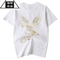 希杰狮王2023重工凤凰刺绣T恤男大码半袖潮流宽松短袖国潮中国风男装