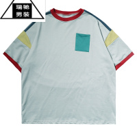 希杰狮王8090年代怀旧风复古童趣拼色日系 潮人男女情侣宽松圆领T恤衫短袖