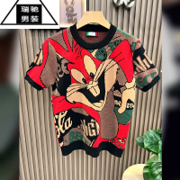 希杰狮王欧货高端2023兔年新款短袖T恤男夏季时尚潮流提花半袖网红针织衫t