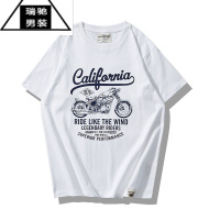 希杰狮王夏季新品美式休闲复古200克男短袖阿美咔叽摩托车机车圆领T恤