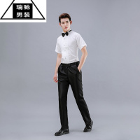 希杰狮王2022夏季男士短袖大合唱演出服衬衫西裤领结套装主持文艺红歌衬衣