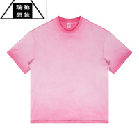 希杰狮王2023夏重工做旧水洗渐变百搭复古短袖嘻哈宽松欧美ins打底衫T恤男