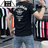 希杰狮王欧货2023夏季新款男士短袖T恤修身高端冰丝休闲后背刺绣潮牌t恤薄