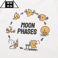 希杰狮王日系290G趣味印花月亮圆领T恤男夏季短袖宽松小领口半袖