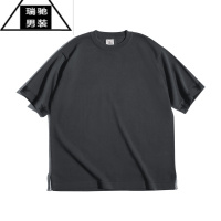 希杰狮王工装 美式复古针织T恤印第安雷鸟提花图腾薄款短袖仿亚麻男夏