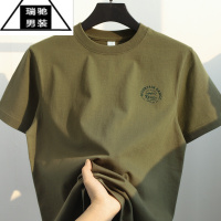 希杰狮王复古橄榄绿!270g精梳棉圆领短袖T恤军绿色潮流宽松半袖男女