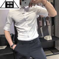 希杰狮王夏季简约百搭青年白衬衫男短袖韩版潮流修身帅气发型师五分袖衬衣