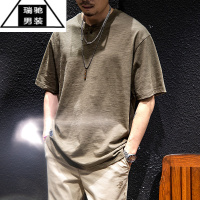 希杰狮王竹节棉日系复古亨利领短袖t恤男夏季宽松男生休闲半袖潮