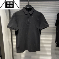 希杰狮王鸟粉夏季男装黑色时尚刺绣修身潮商务POLO衫休闲青年T恤短袖上衣