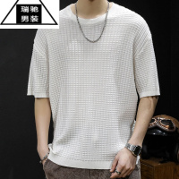 希杰狮王华夫格透气短袖t恤男士针织半袖上衣23新款男装体恤男款