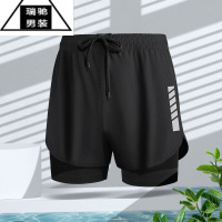 希杰狮王运动跑步短裤男骑行马拉松夏季速干训练健身冰丝内衬假两件三分裤
