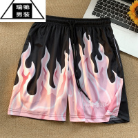 希杰狮王美式火焰印花篮球短裤男夏季沙滩裤薄款高街潮牌嘻哈宽松运动中裤