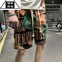 希杰狮王男士夏季短裤2023新款潮流百搭直筒五分裤花裤子运动休闲沙滩裤男