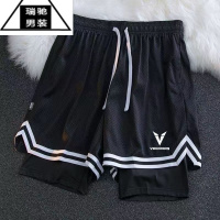 希杰狮王维动美式篮球短裤男三分不过膝假两件速干高弹训练透气准运动者裤