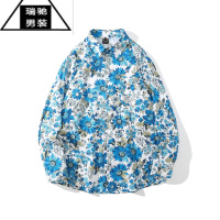 希杰狮王港风vintage油画花衬衫男女复古夏威夷痞帅宽松情侣长袖衬衣外套