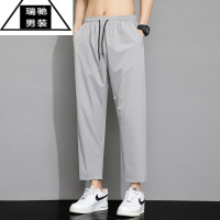 希杰狮王夏季薄款冰丝休闲裤男士宽松直筒九分裤子2023夏天潮牌速干运动裤