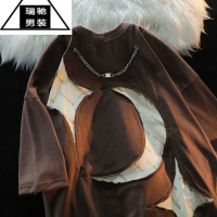 希杰狮王潮牌cityboy星星月亮贴布短袖t恤男女夏ins小众设计炸街情侣上衣