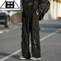 希杰狮王飘带拉链设计感工装裤子男潮牌秋季冲锋裤宽松直筒阔腿休闲长裤