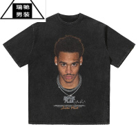 希杰狮王球星普尔大头像美式复古水洗短袖t恤男女篮球衣嘻哈高街做旧上衣