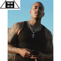 希杰狮王美式背心夏季粗螺纹紧身训练运动健身显肌肉坎肩男款吸汗白色