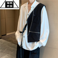 希杰狮王个性设计感马甲拼接撞色薄款长袖项链衬衫男高街外穿上衣ins衬衣