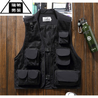 希杰狮王夏季户外男士迷彩网眼机能摄影马甲日系多口袋休闲钓鱼速干背心薄