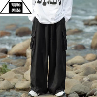 希杰狮王日系高街ins工装裤男宽松直筒秋季潮牌hiphop休闲大码阔腿灯笼裤