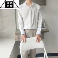 希杰狮王高级免熨烫垂坠感丝滑纯色黑白衬衫男长袖宽松潮流行雪纺轻熟上衣