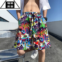 希杰狮王满印花短裤男士夏季宽松休闲沙滩裤衩潮牌海边度假大码5五分裤子