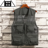 希杰狮王夏季薄款网眼马甲登山休闲速干多口袋摄影钓鱼背心坎肩男