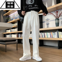 希杰狮王黑色西装裤子男春夏阔腿垂感宽松直筒休闲裤韩版百搭运动拖地长裤