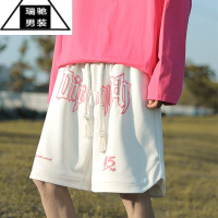 希杰狮王发泡印花篮球短裤男士夏季新款韩版潮牌中裤港风宽松休闲运动裤子