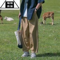 希杰狮王日系cityboy工装阔腿裤子男户外直筒慵懒风oversize卡其色灯笼裤