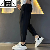 希杰狮王夏季免熨烫垂感休闲裤青年运动直筒裤子男薄款冰丝九分裤宽松西裤