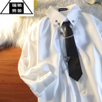 希杰狮王项链领带七分袖衬衫美式街头嘻哈宽松情侣衬衫男女中性外套潮