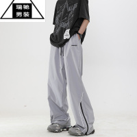 希杰狮王冲锋裤男夏季薄款痞帅潮牌宽松休闲长裤美式高街机能阔腿运动裤子