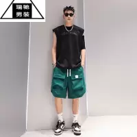 希杰狮王有术麂皮刺绣国潮宽松无袖背心男夏季健身篮球运动圆领潮流坎肩
