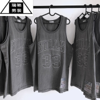 希杰狮王高品质水洗棉做旧复古无袖背心篮球BULLS字母33刺绣宽松马甲潮男