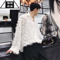 希杰狮王韩国ulzzang舞台装个性羽毛夜店男歌手演出ins风网红款GD长袖衬衫