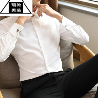希杰狮王法式衬衫男长袖修身免烫商务正装新郎伴郎结婚袖扣白衬衣职业宴会