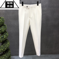 希杰狮王2023年春夏帅气白色西裤男修身九分裤网红裤子韩版潮流西装裤小脚