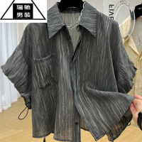 希杰狮王特大码300斤设计感小众松紧短袖衬衫男女装夏季宽松休闲上衣小衫2