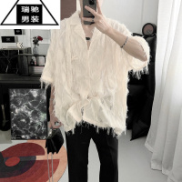 希杰狮王复得先生香风衬衫男设计感短袖韩版潮流仙气流苏休闲网红衬衣