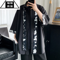 希杰狮王夏季领带衬衫男七分袖学院风韩版潮流百搭日系港风宽松bf短袖外套